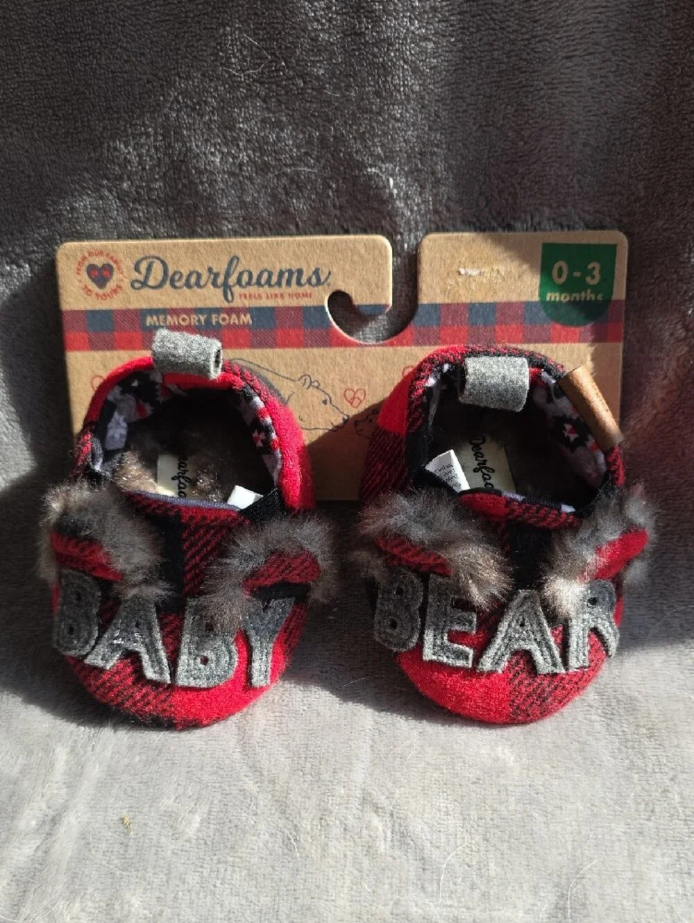 Dearfoams Baby Red Plaid 'Baby Bear' Infant Slippers - 0-3 Months